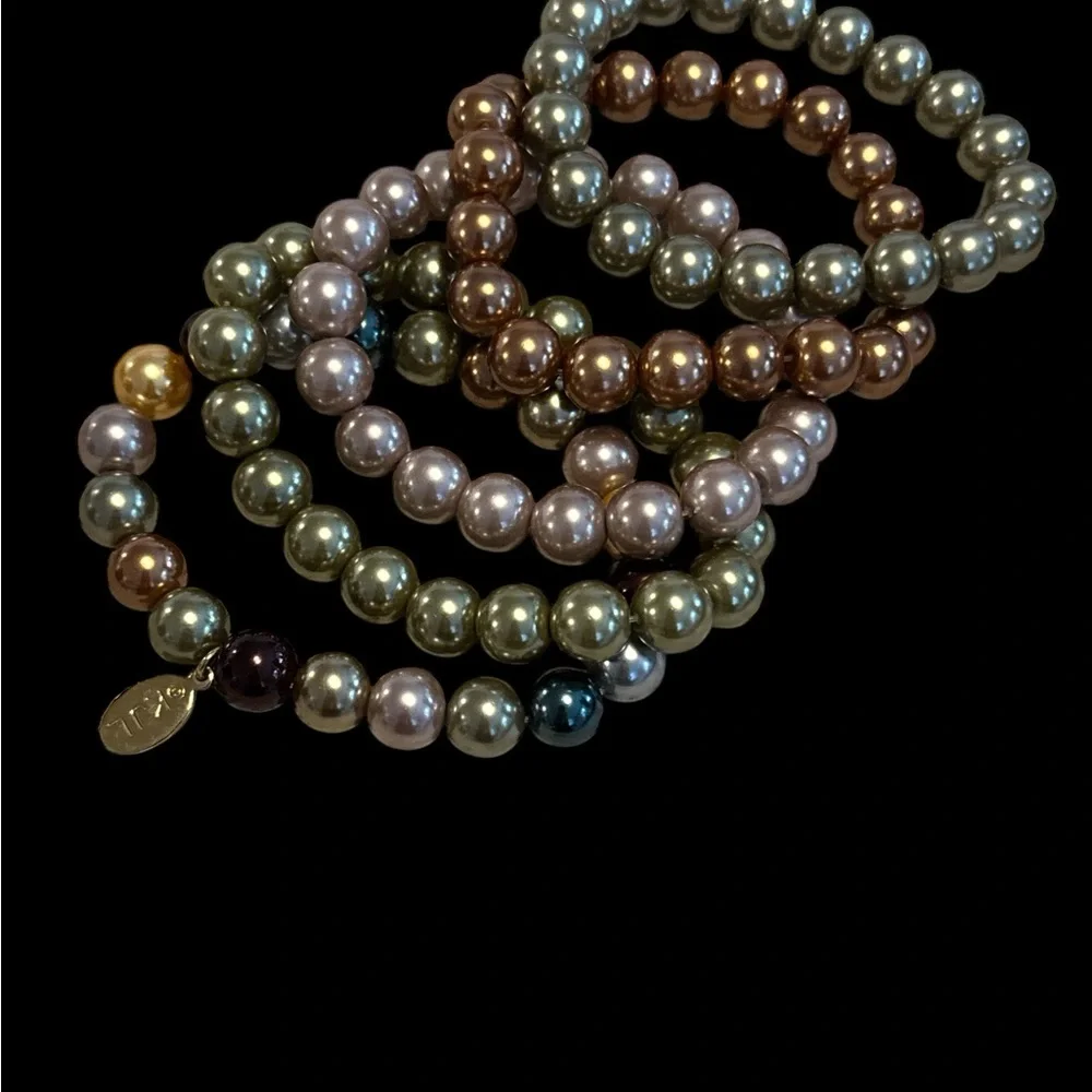 KJL Kenneth J Lane Faux Pearl Beaded Bracelets Set of 5 - Picture 3 of 5